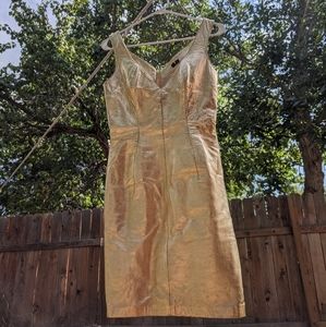 Metallic gold leather dress.Vintage bodycon dress.